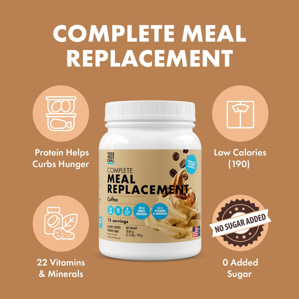 Yes You Can! Meal replacement scoop in canister for balanced meals.