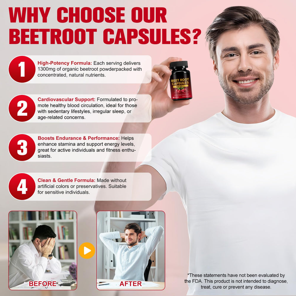 YIEEGCM Beet Root Capsules on a kitchen counter ready for daily use