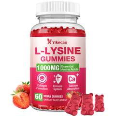 Bottle of Yikecao L-Lysine 1000mg Gummies with label