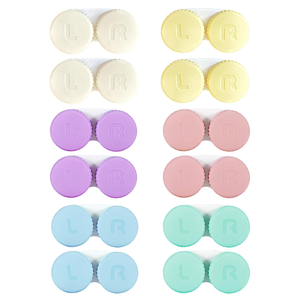 Colorful YKuzLx 12-pack contact lens cases with left and right markings