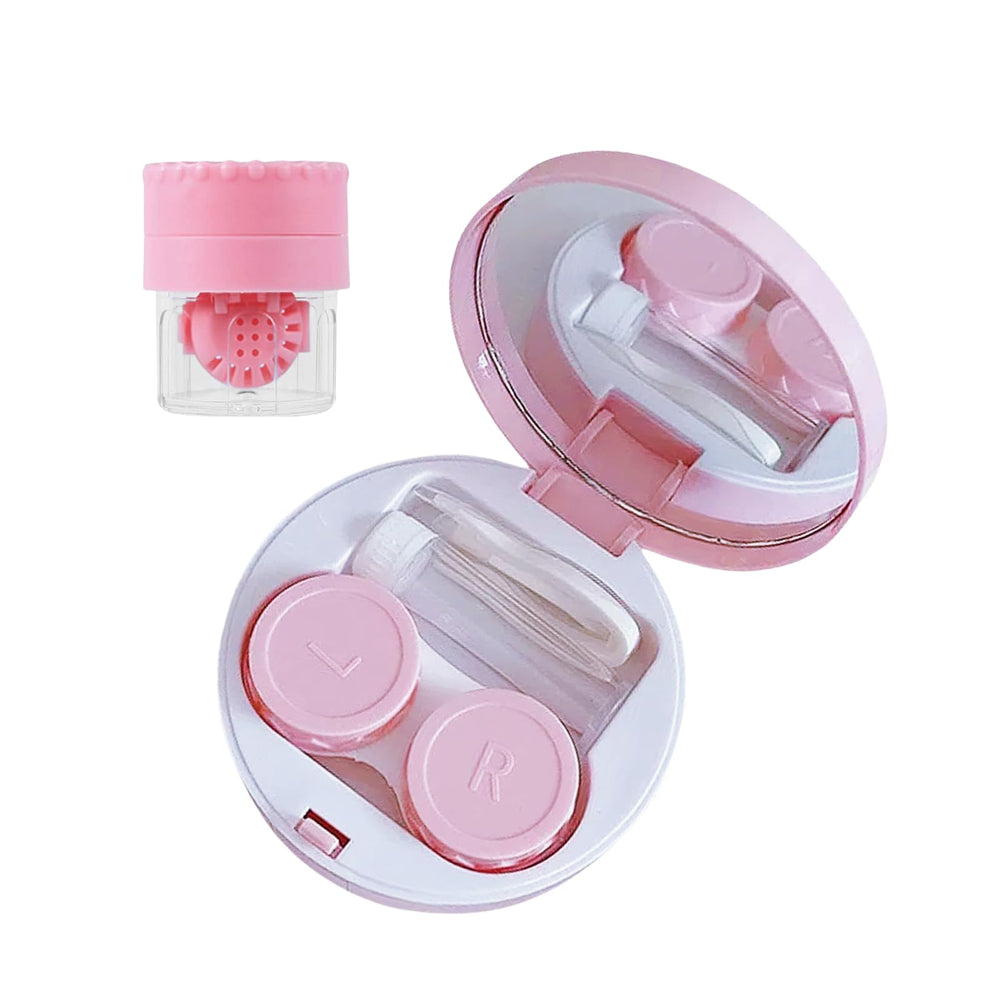 Pink YKuzLx travel contact lens case with mirror and cleaning tools