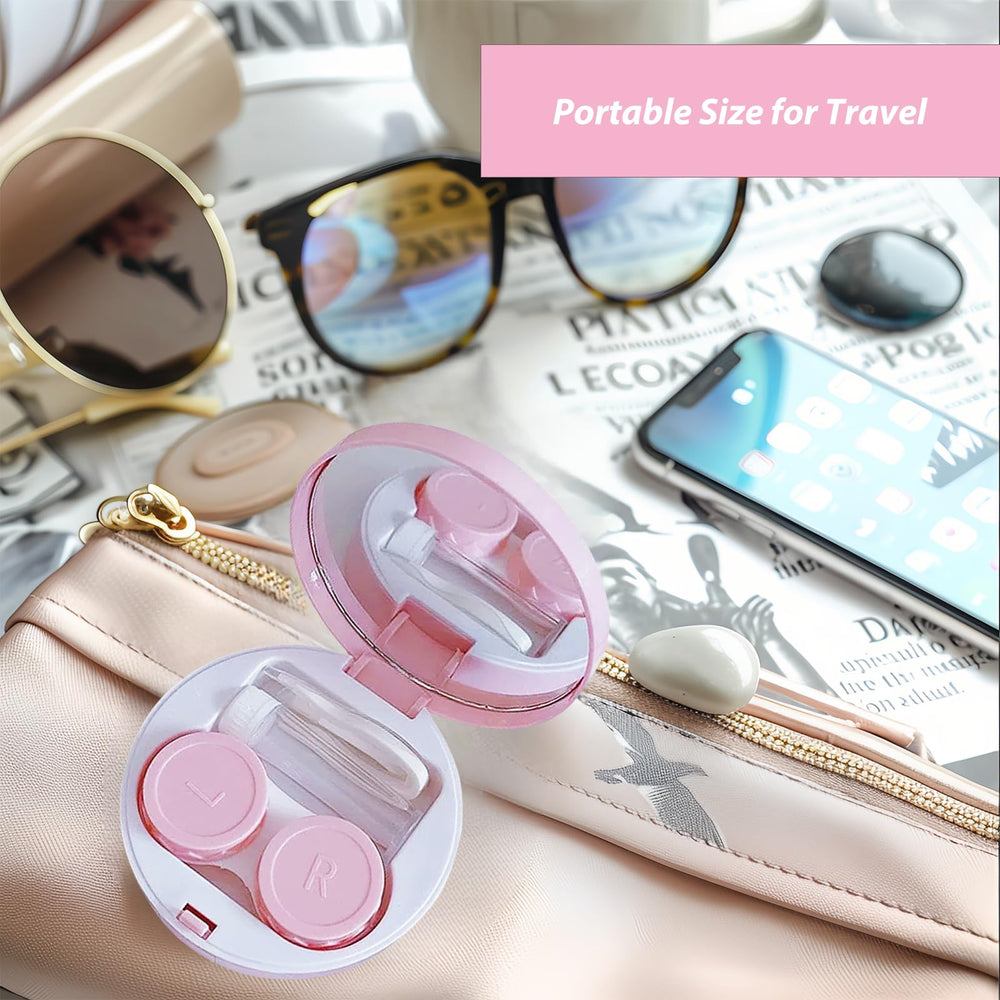 Leakproof pink travel contact lens case with all components