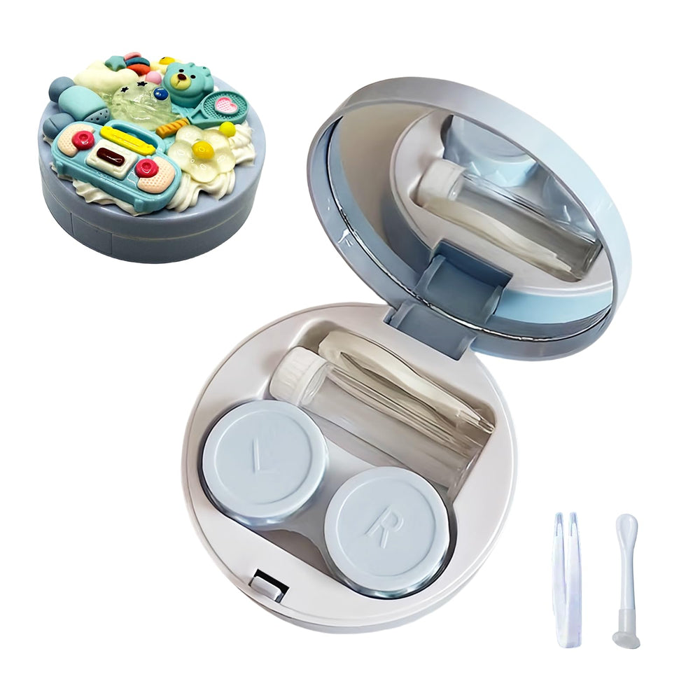 YKuzLx Cartoon Sky Blue Contact Lens Case with Mirror - Front view