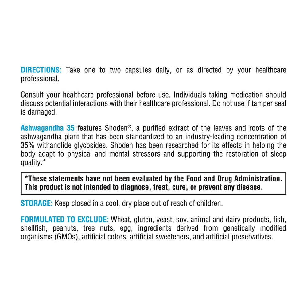 Label highlighting withanolide glycosides concentration on XYMOGEN Ashwagandha 35% label