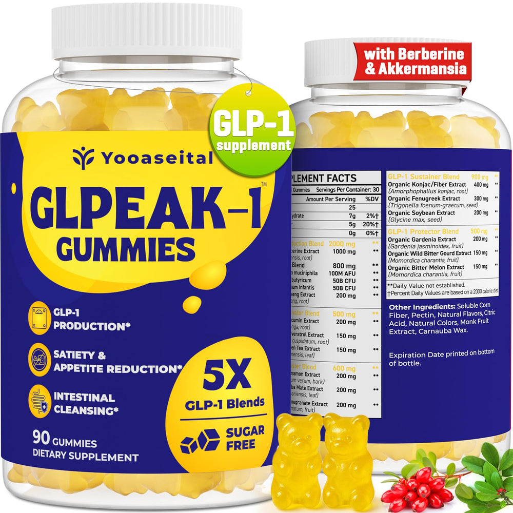 Yooaseital GLP-1 bottle front view for convenient metabolic support routine.