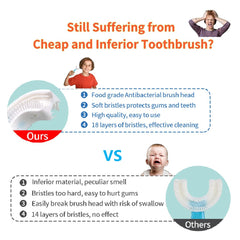 Close-up of food-grade soft silicone bristles on YOTEE U-Shaped Kids Toothbrush