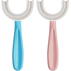 Front view of YOTEE U-Shaped Kids Toothbrush blue and pink