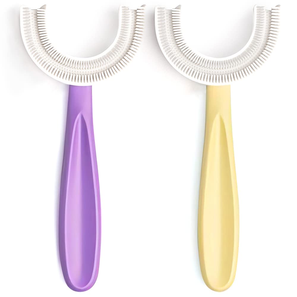 YOTEE U-Shaped Toothbrush for Kids Purple and Yellow - front view