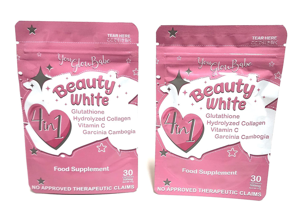 Front view of You Glow Babe Beauty White 4-in-1 Glutathione supplement bottle