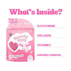 Box packaging and bottle of You Glow Babe Beauty White capsules