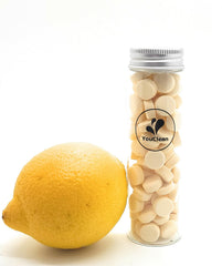 YouClean 90 toothpaste tablets in a recyclable glass jar with lemon scent