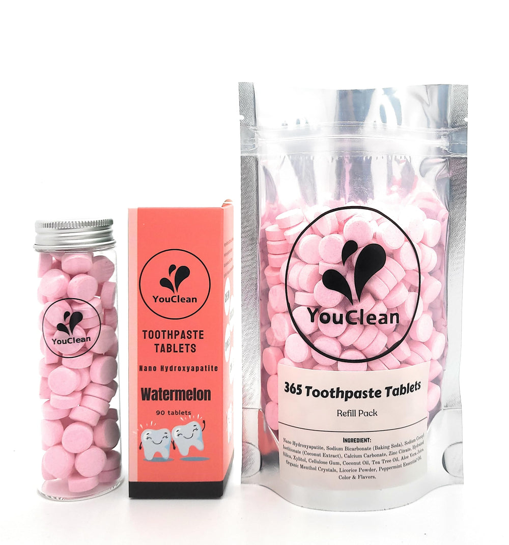 Eco-friendly glass cylinder packaging for YouClean toothpaste tablets