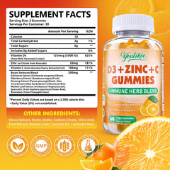 Vitamin C, D3, and Zinc gummies close-up with orange flavor