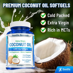 Label on YounGlo coconut oil bottle with 1000 mg and organic certification