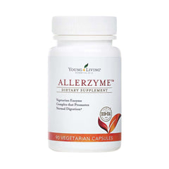 Front view of Young Living Allerzyme 90-count digestive enzyme capsules bottle