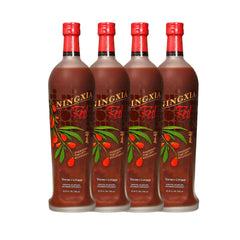 Front view of Young Living NingXia Red 25.35 fl oz bottle in a 4-pack