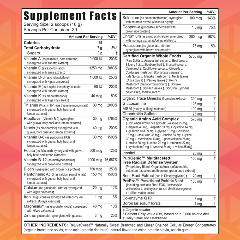 Product label highlighting Citrus Peach flavor and 8,000 ORAC