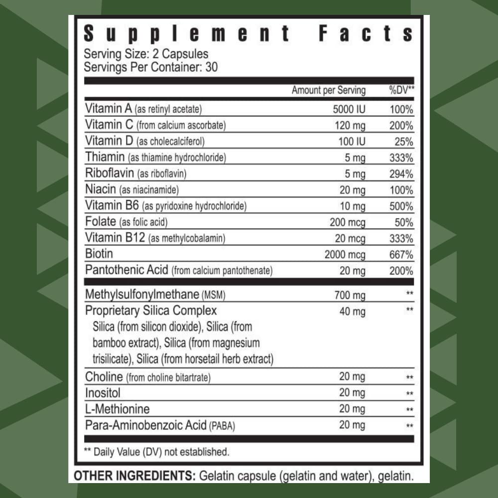 Front view of Youngevity Hair Skin and Nails bottle label