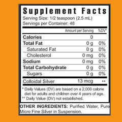 Close-up of a 4 oz dropper bottle containing colloidal silver solution