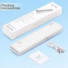 Packing list included: toothbrush sanitizer, USB-C cord, instructions, AA batteries