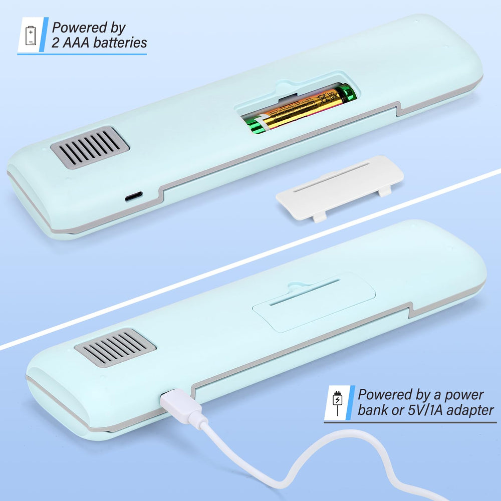 In-pack contents: toothbrush sanitizer case, USB-C cord, instructions, AA batteries