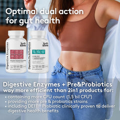 Bottle showing full-spectrum enzymes, probiotics and prebiotics