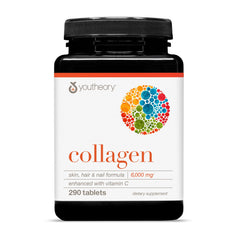 Youtheory Advanced Collagen bottle front highlighting 6000 mg peptides for hair and joints