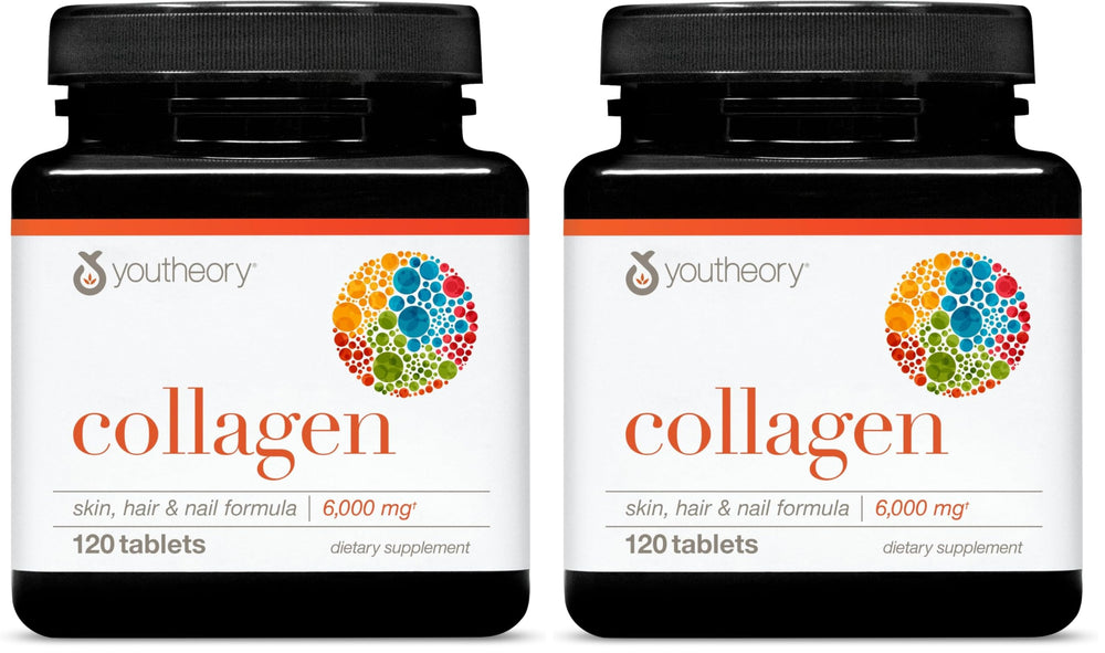 Youtheory Advanced Collagen bottle with 6,000 mg and vitamin C for hair and skin