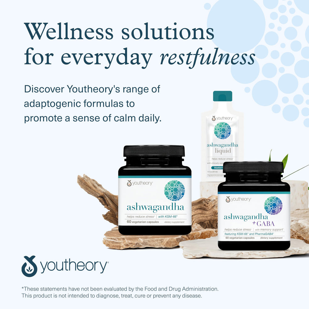 Premium packaging and Youtheory branding convey trusted herbal wellness.