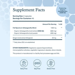 Organic KSM-66 Ashwagandha and ginger ingredients