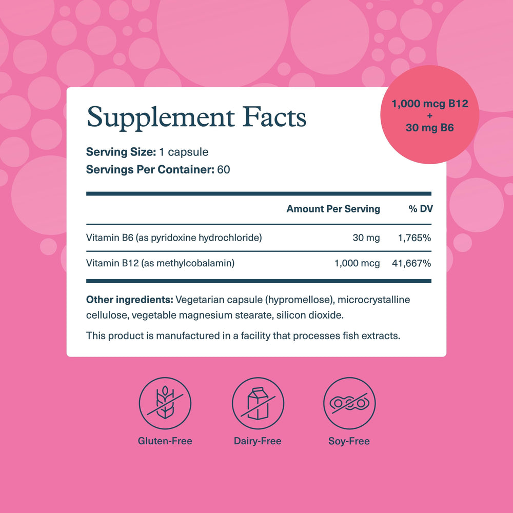 Close-up of ingredients for Youtheory B12B6 vegan supplement