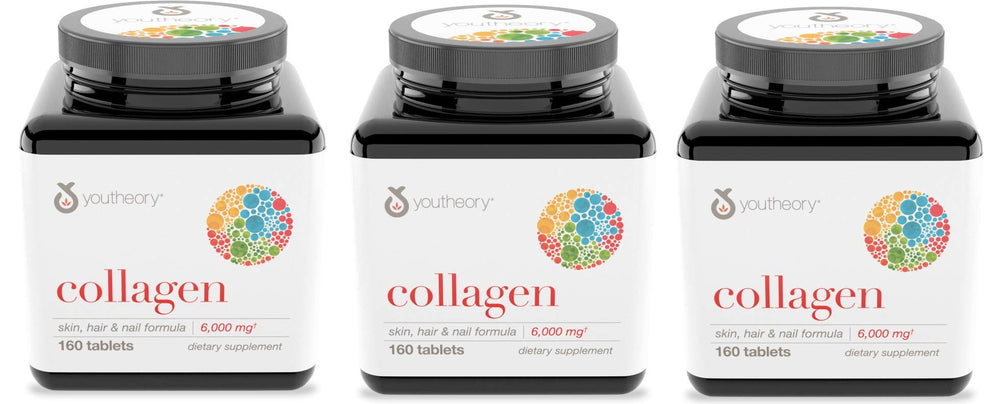 Youtheory Collagen Advanced Formula – 6,000 mg, Types 1-3, 160 tablets, 3-pack bottle