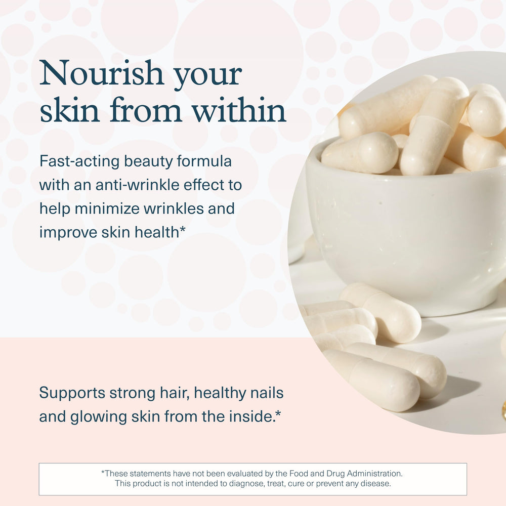 Concept image: healthy hair and nails with collagen supplement