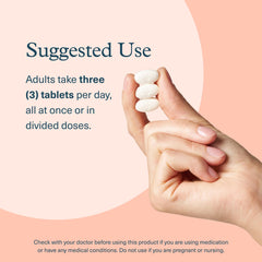 Close-up of 180 tablet bottle label showing product details