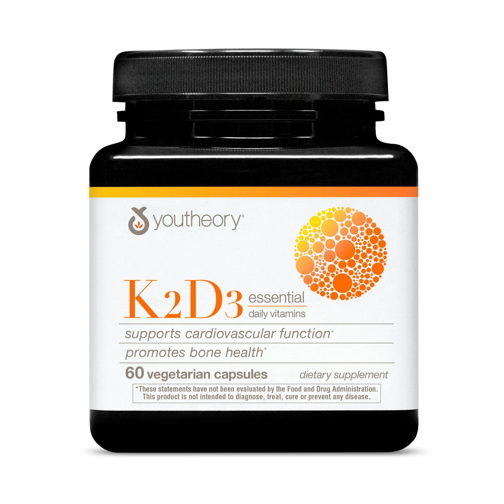 Bottle of Youtheory K2D3 bone health capsules