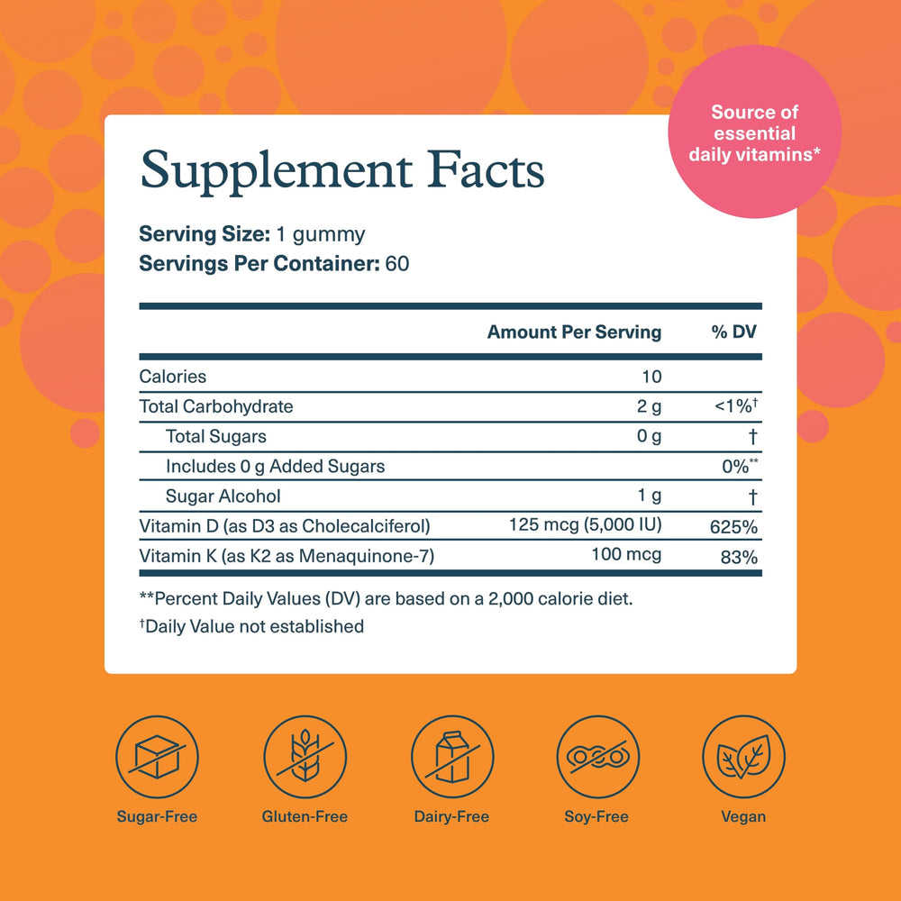 Close-up of Peach K2D3 gummies packaging