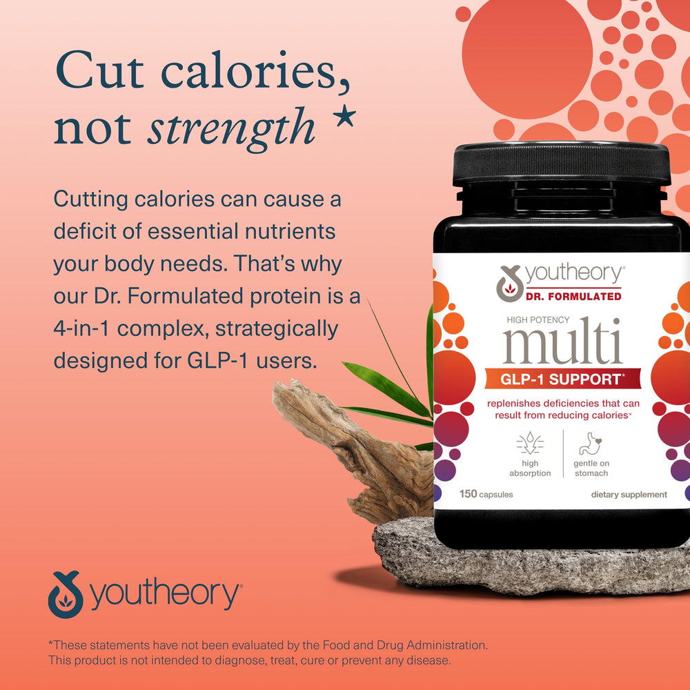 Vanilla protein shake prepared with Youtheory Muscle Guard GLP-1 Protein Powder