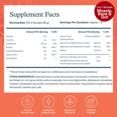 Youtheory Muscle Guard whey tub side view showing calcium and vitamin D for bone support.
