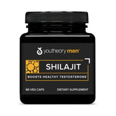 Bottle of Youtheory Shilajit 250 mg capsules on white background