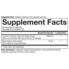 Label highlighting Curcumin C3 Complex and 95% curcuminoids