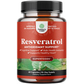 Bottle of Youthful Trans Resveratrol 60-count capsules on white background