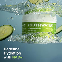 On-the-go hydration with YouthWater NAD+ Powder cucumber, ideal for workouts and travel