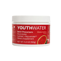 YOUTHWATER NAD+ electrolyte powder watermelon tub—refreshing hydration with low calories