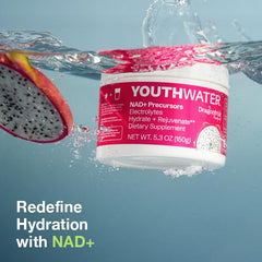 YOUTHWATER NAD+ packaging display showing 30 servings.