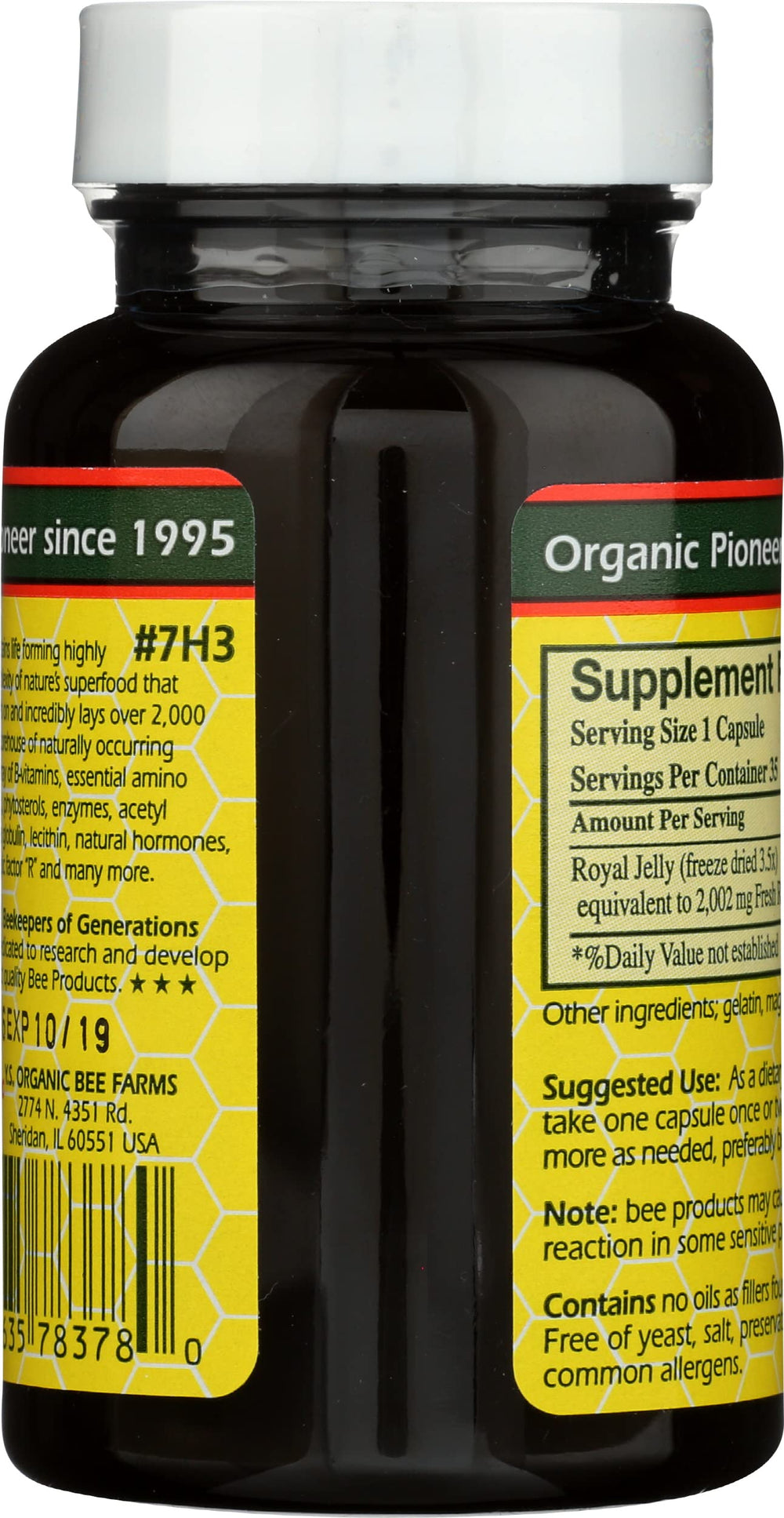 Close-up of Royal Jelly capsules showing 2000 mg each