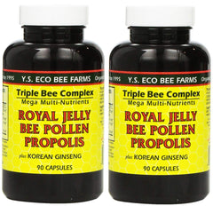 YS Eco Bee Farms Royal Jelly, Bee Pollen, Propolis and Korean Ginseng 90 Capsules (2-Pack) bottle