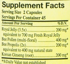 Key ingredients: Royal Jelly, Bee Pollen, Propolis, Korean Ginseng