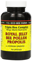 Bottle label of YS Organic Farms Royal Jelly Bee Pollen Propolis with Ginseng