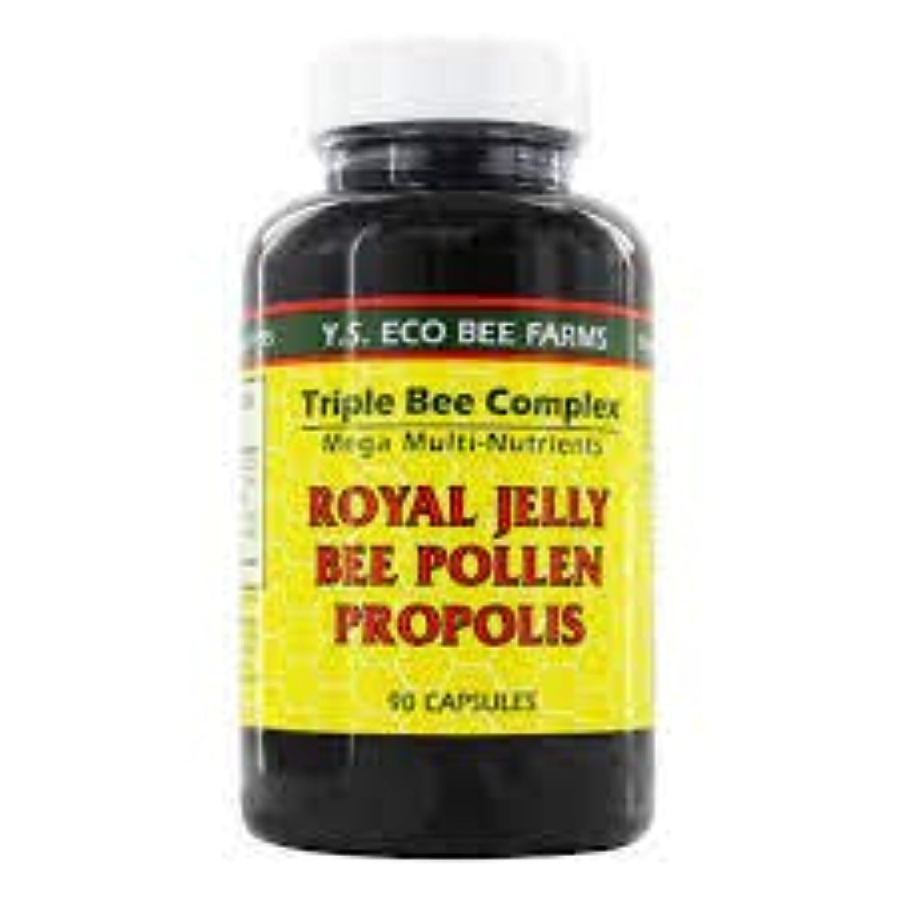 Front label showing Royal Jelly, Bee Pollen and Propolis for YS Organics Triple Bee Complex.