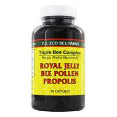 Front label showing Royal Jelly, Bee Pollen and Propolis for YS Organics Triple Bee Complex.